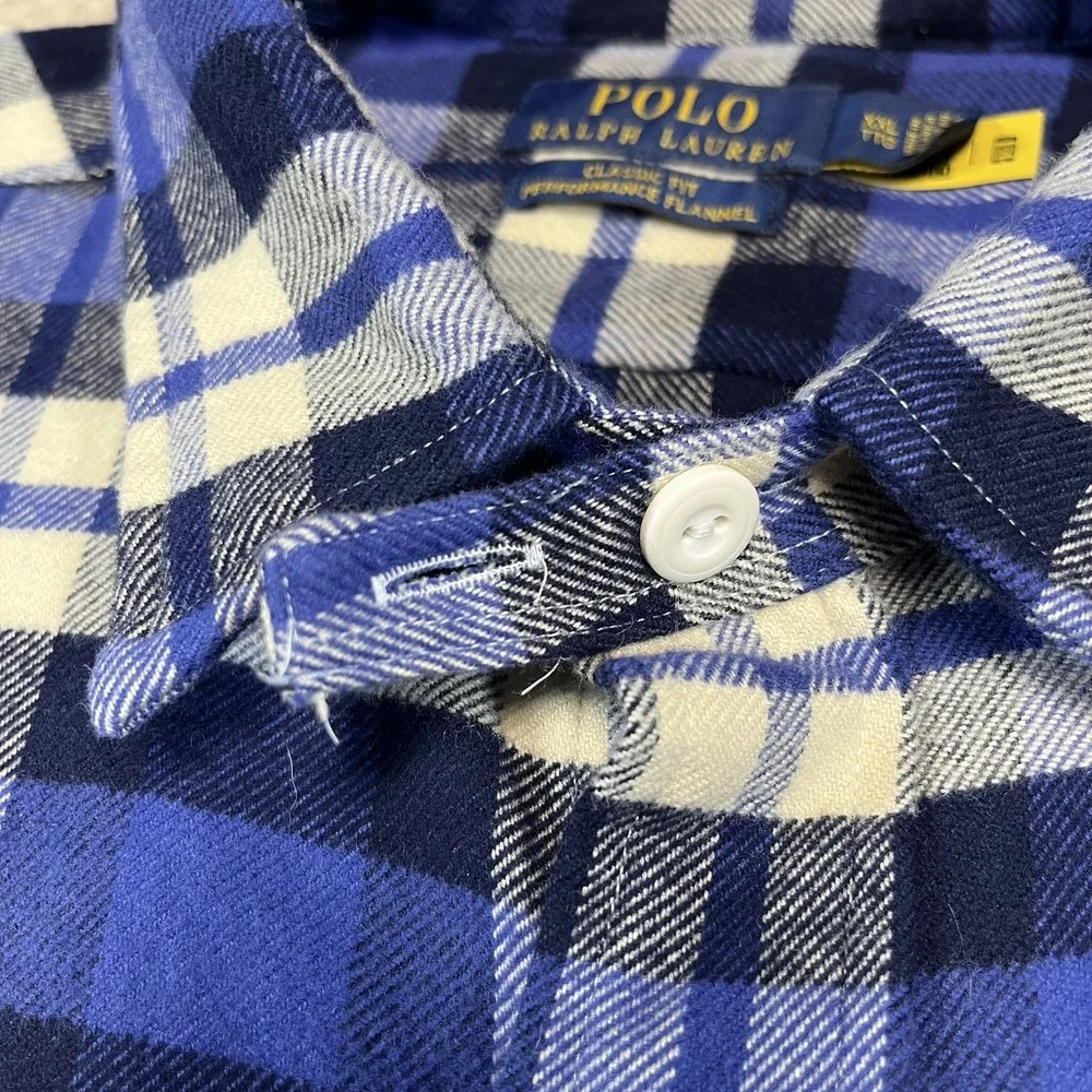 POLO RALPH LAUREN CLASSIC FIT PERFORMANCE FLANNEL SHIRT BLUE MENS 2XL EUC